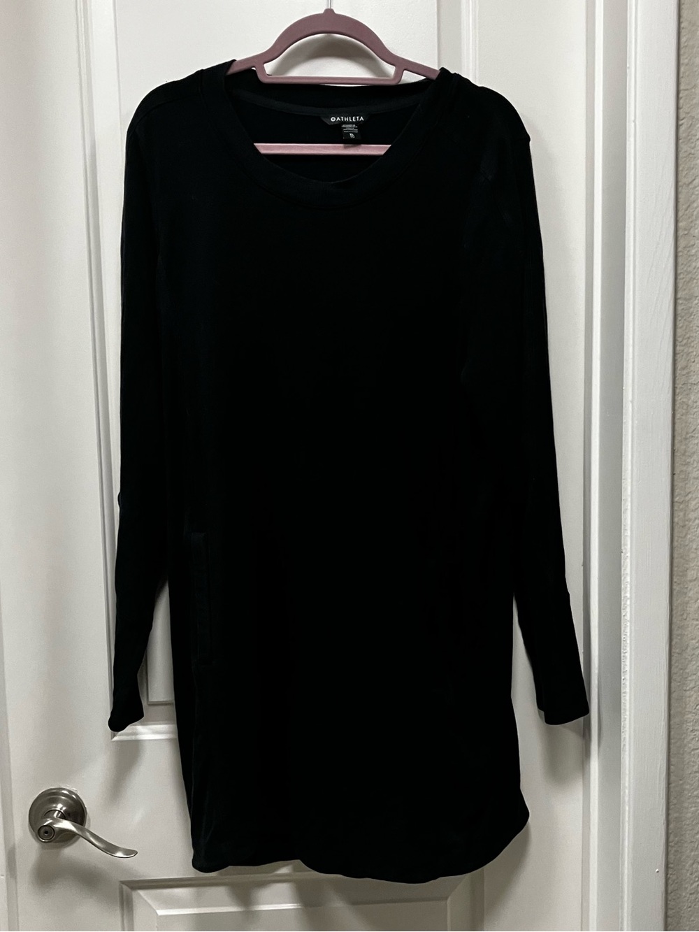 Athleta Balance Dress Women Extra Large XL Black Long Sleeve Sweatshirt Dress Po